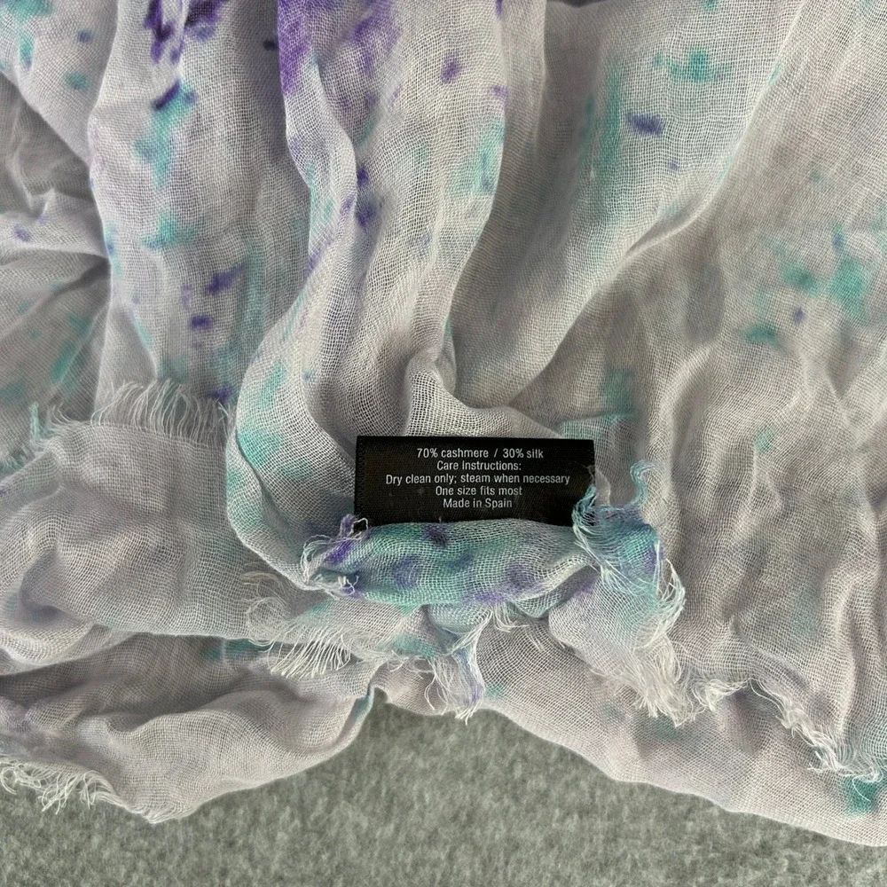 Blue Pacific Scarf Purple Teal Elephant Print Cashmere Silk Blend Bohemian Artsy